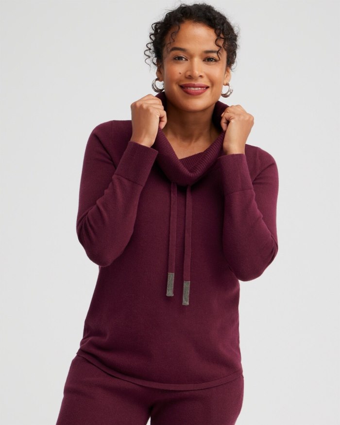 Chicos Zenergy Luxe Cashmere Blend Cowl Sweater - Deep Merlot Chicos Zenergy Luxe Cashmere Blend Cowl Sweater - Deep Merlot