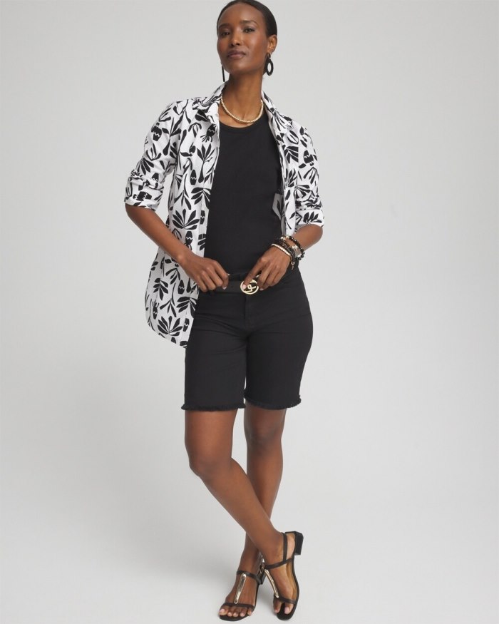 Chicos No Iron Stretch Pottery Shirt - Optic White/Black Chicos No Iron Stretch Pottery Shirt - Optic White/Black