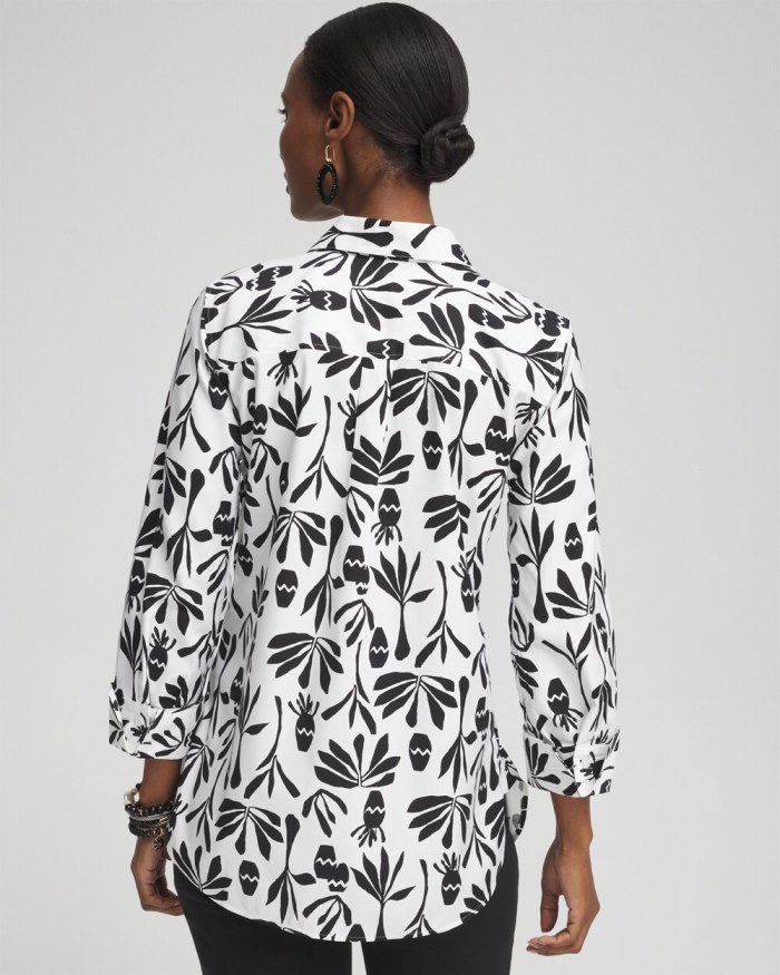 Chicos No Iron Stretch Pottery Shirt - Optic White/Black Chicos No Iron Stretch Pottery Shirt - Optic White/Black