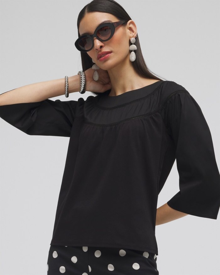 Chicos Eyelet Trim Top - Black Chicos Eyelet Trim Top - Black