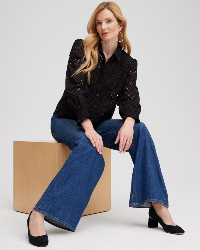 Chicos Eyelet Scallop Hem Blouse - Twisted Ivy Chicos Eyelet Scallop Hem Blouse - Twisted Ivy