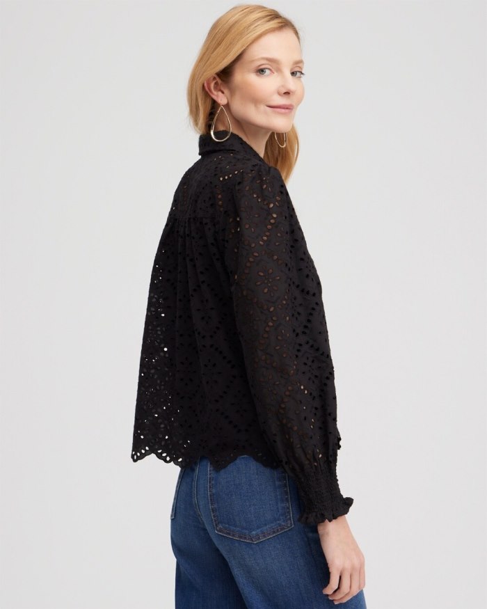 Chicos Eyelet Scallop Hem Blouse - Twisted Ivy Chicos Eyelet Scallop Hem Blouse - Twisted Ivy