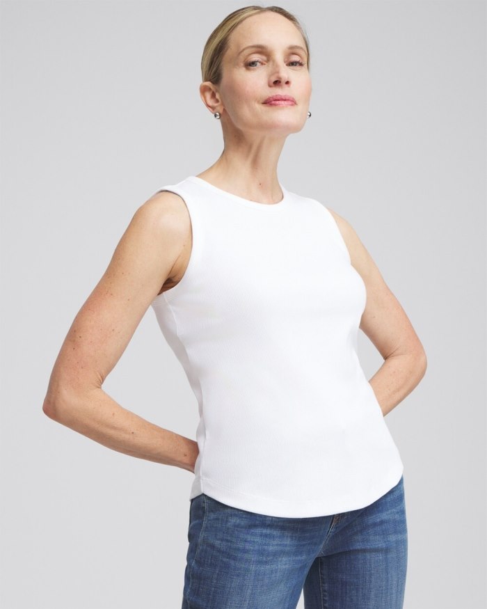 Chicos Ribbed High Neck Tank - Alabaster Chicos Ribbed High Neck Tank - Alabaster