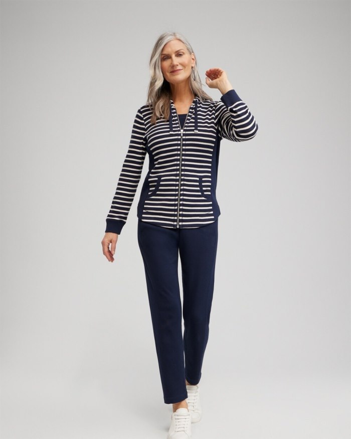 Chicos Zenergy Waffle Knit Stripe Hoodie - Classic Navy Chicos Zenergy Waffle Knit Stripe Hoodie - Classic Navy
