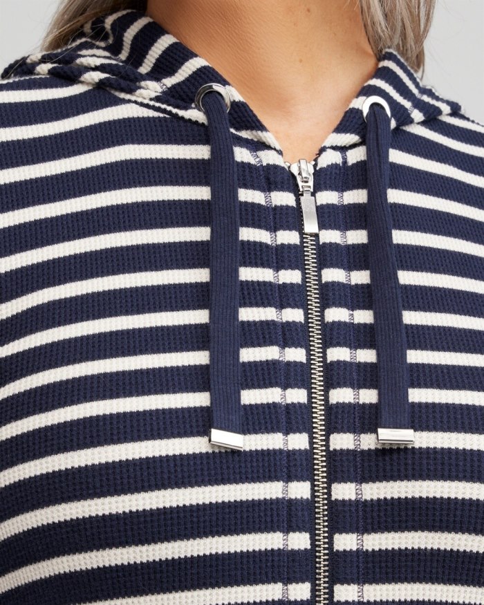 Chicos Zenergy Waffle Knit Stripe Hoodie - Classic Navy Chicos Zenergy Waffle Knit Stripe Hoodie - Classic Navy