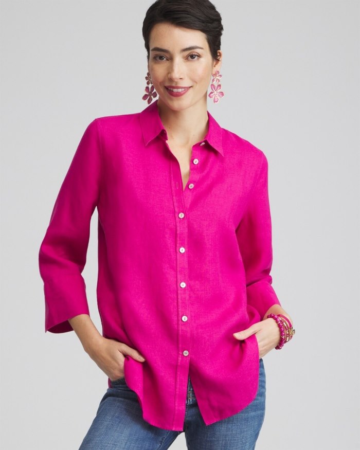 Chicos No Iron Linen 3/4 Sleeve Shirt - Intense Azure Chicos No Iron Linen 3/4 Sleeve Shirt - Intense Azure