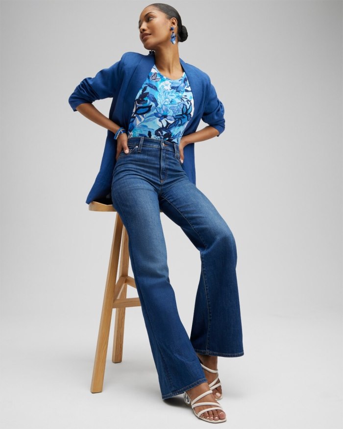 Chicos Floral Everyday Elbow Sleeve Tee - Intense Azure Chicos Floral Everyday Elbow Sleeve Tee - Intense Azure