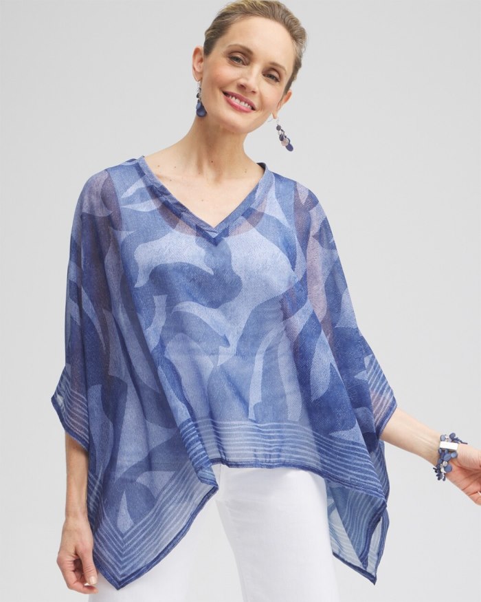 Chicos Chiffon Cool Abstract Poncho - Classic Navy Chicos Chiffon Cool Abstract Poncho - Classic Navy