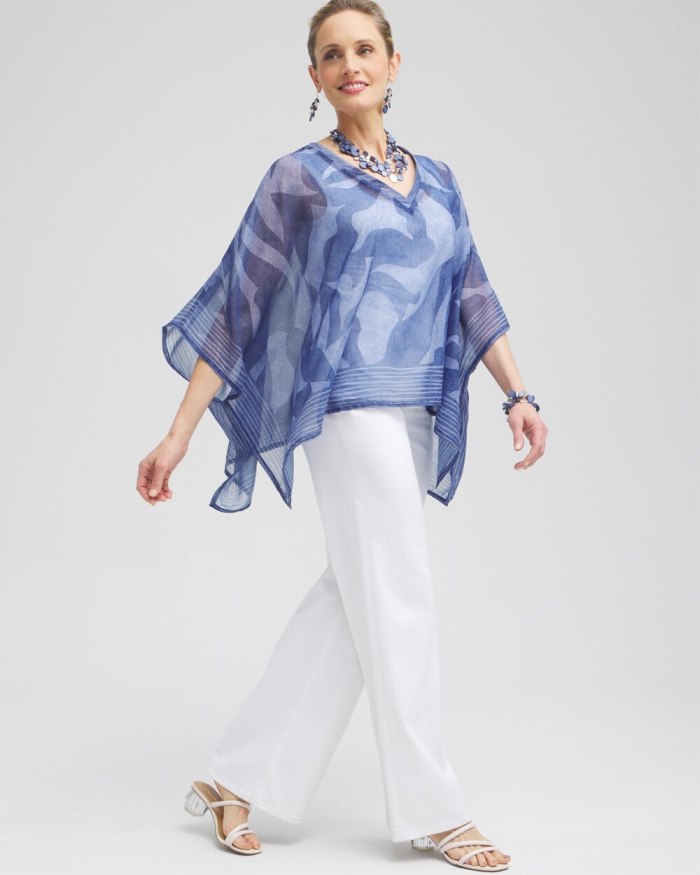Chicos Chiffon Cool Abstract Poncho - Classic Navy Chicos Chiffon Cool Abstract Poncho - Classic Navy