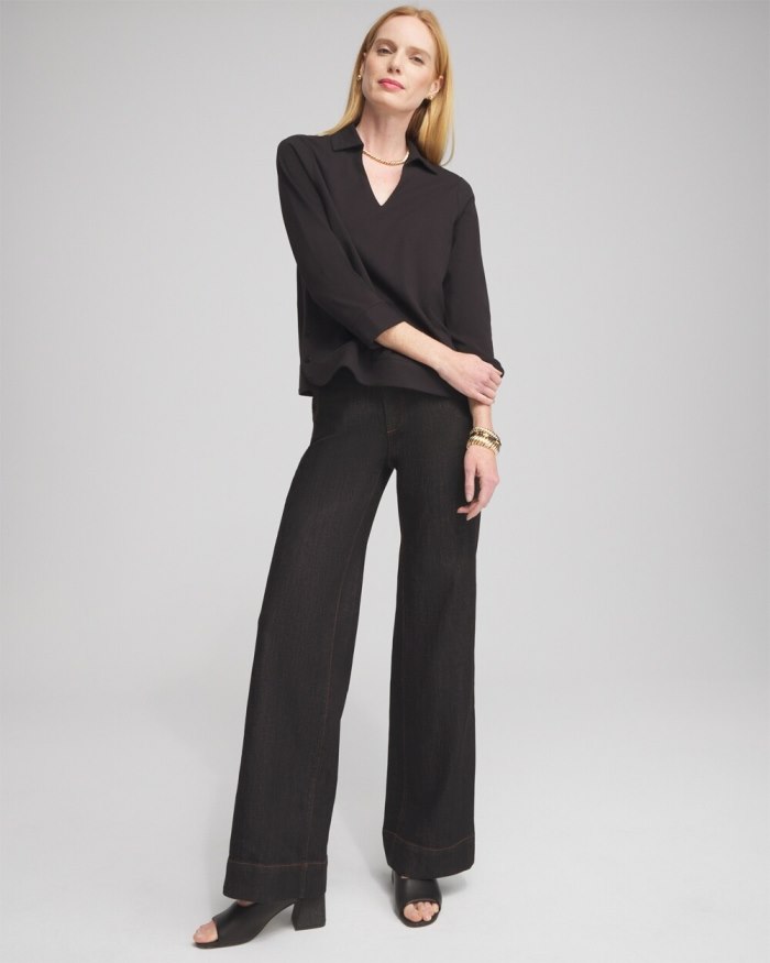 Chicos Polished Collar Top - Black Chicos Polished Collar Top - Black
