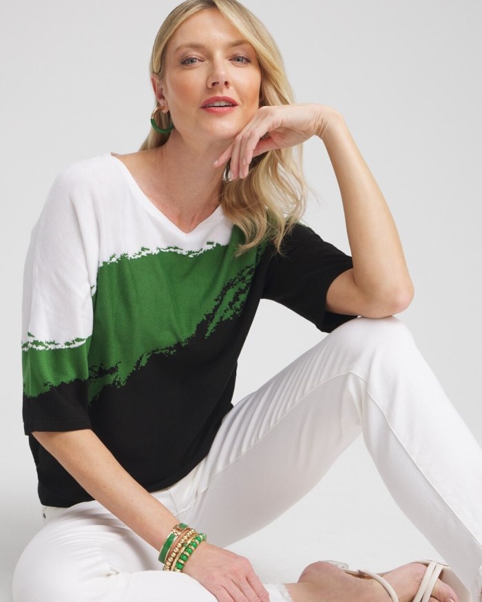 Chicos Intarsia Dolman Pullover Sweater - Verdant Green Chicos Intarsia Dolman Pullover Sweater - Verdant Green