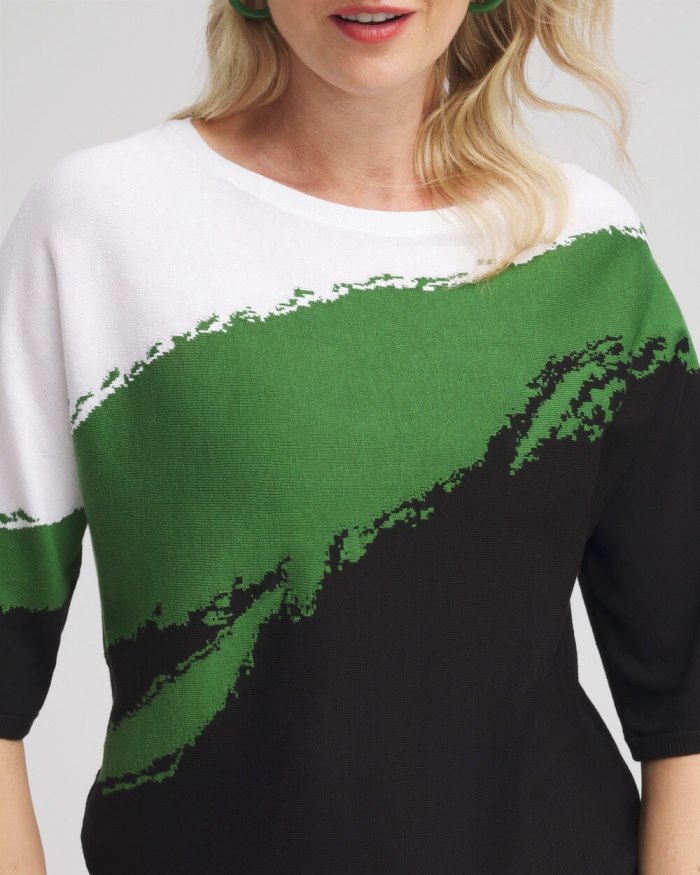 Chicos Intarsia Dolman Pullover Sweater - Verdant Green Chicos Intarsia Dolman Pullover Sweater - Verdant Green