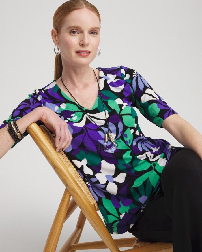 Chicos Travelers Floral V-neck Top - Purple Nightshade Chicos Travelers Floral V-neck Top - Purple Nightshade