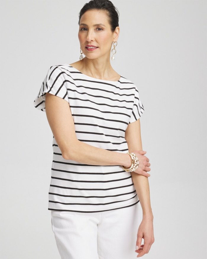 Chicos Stripe Modern Cap Sleeve Tee - Alabaster Chicos Stripe Modern Cap Sleeve Tee - Alabaster