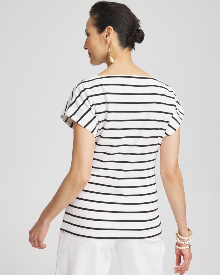 Chicos Stripe Modern Cap Sleeve Tee - Alabaster Chicos Stripe Modern Cap Sleeve Tee - Alabaster