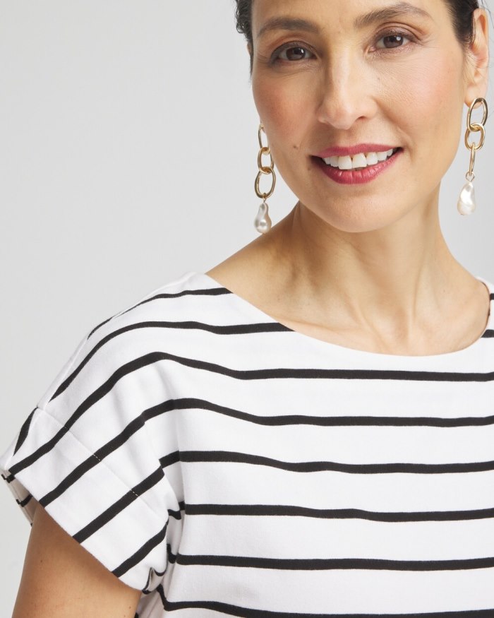 Chicos Stripe Modern Cap Sleeve Tee - Alabaster Chicos Stripe Modern Cap Sleeve Tee - Alabaster