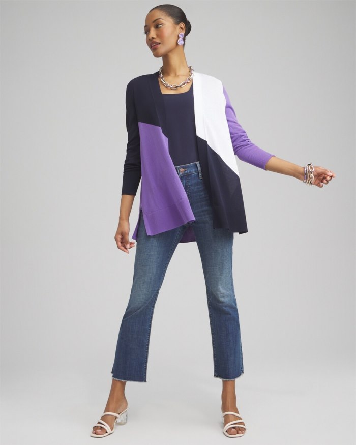 Chicos Summer Romance Colorblock Cardigan - Parisian Purple Chicos Summer Romance Colorblock Cardigan - Parisian Purple
