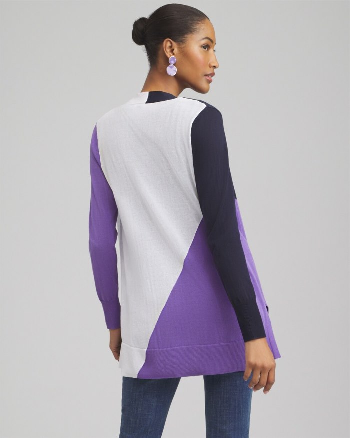 Chicos Summer Romance Colorblock Cardigan - Parisian Purple Chicos Summer Romance Colorblock Cardigan - Parisian Purple