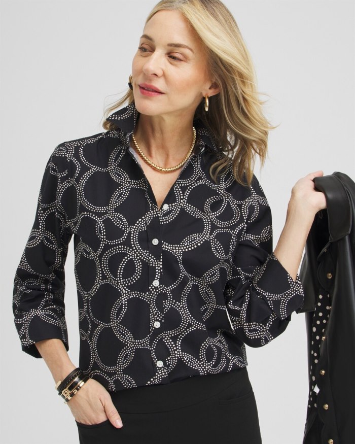 Chicos No Iron Stretch Circle Print Shirt - Black Chicos No Iron Stretch Circle Print Shirt - Black