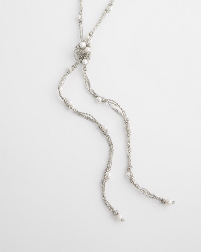 Chicos Fresh Water Pearl Lariat Necklace - Silver Chicos Fresh Water Pearl Lariat Necklace - Silver