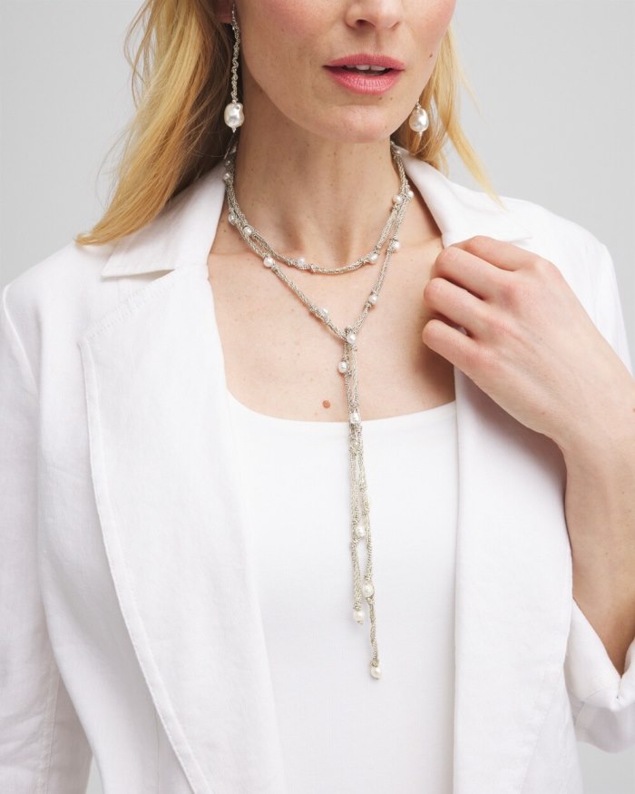 Chicos Fresh Water Pearl Lariat Necklace - Silver Chicos Fresh Water Pearl Lariat Necklace - Silver