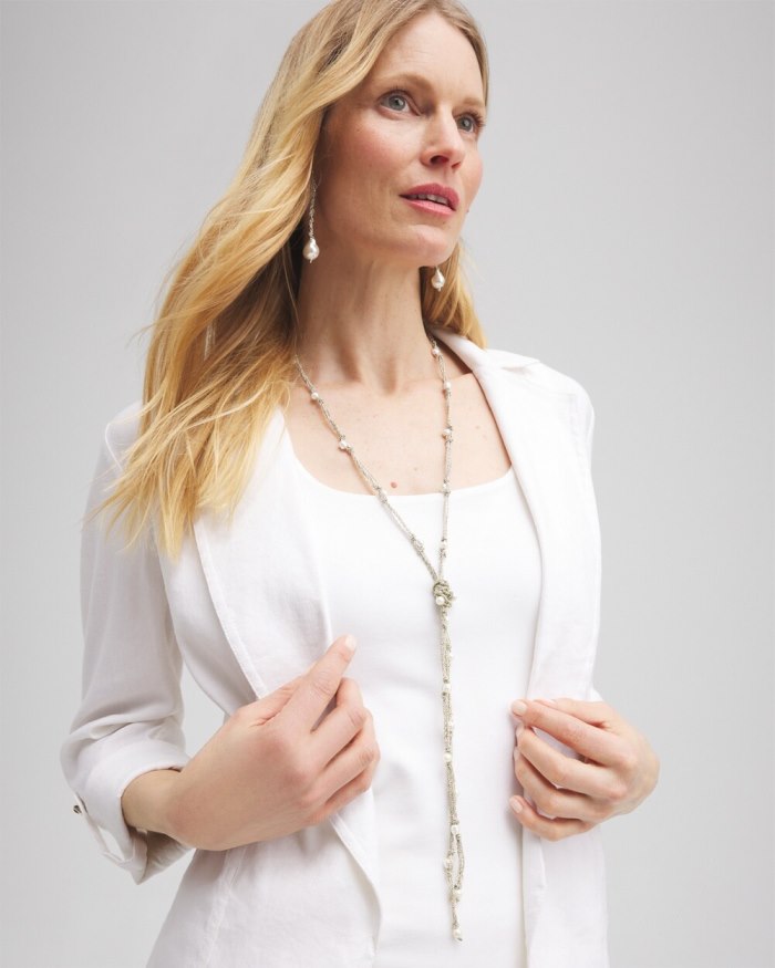 Chicos Fresh Water Pearl Lariat Necklace - Silver Chicos Fresh Water Pearl Lariat Necklace - Silver