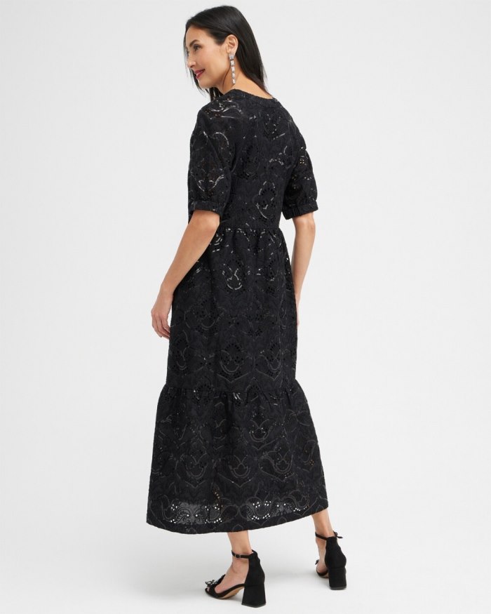 Chicos Sequin Eyelets Tiered Dress - Black Chicos Sequin Eyelets Tiered Dress - Black