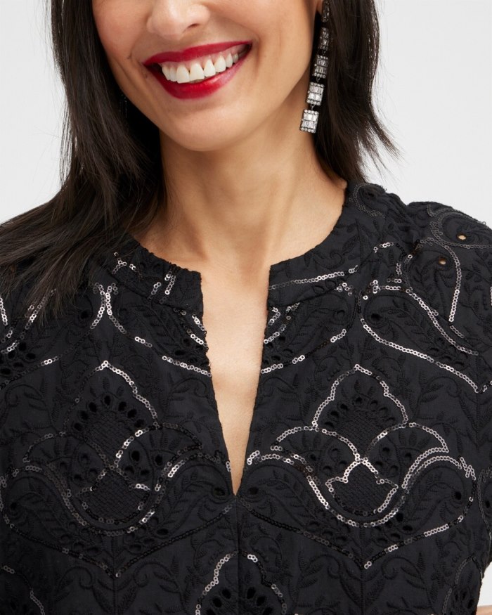 Chicos Sequin Eyelets Tiered Dress - Black Chicos Sequin Eyelets Tiered Dress - Black