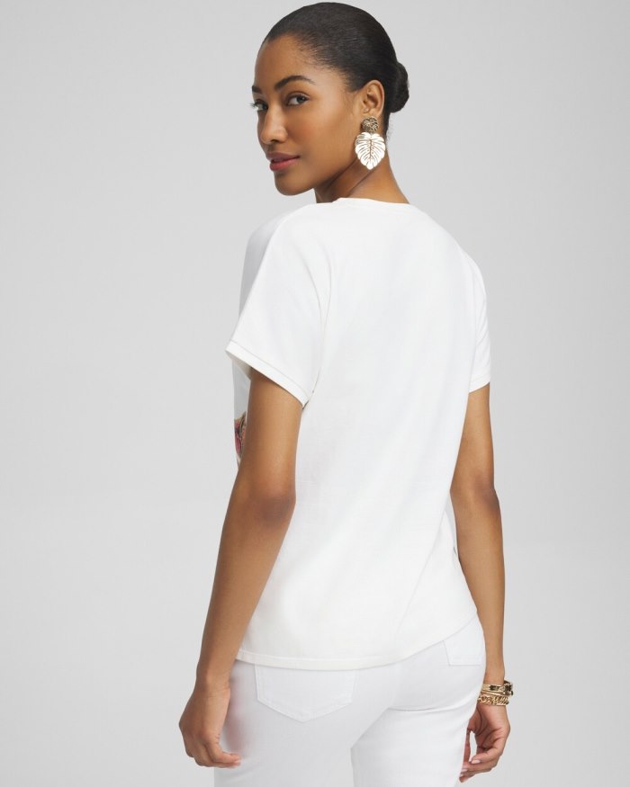 Chicos Dolman Foil Leaf Print Tee - Alabaster Chicos Dolman Foil Leaf Print Tee - Alabaster