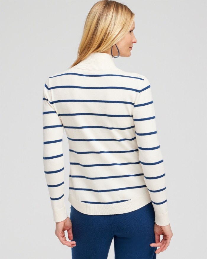 Chicos Zenergy Luxe Cashmere Blend Stripe Sweater - Azores Blue Chicos Zenergy Luxe Cashmere Blend Stripe Sweater - Azores Blue