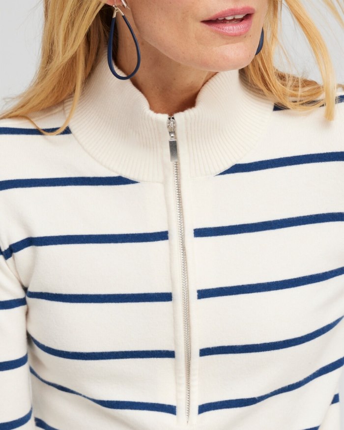 Chicos Zenergy Luxe Cashmere Blend Stripe Sweater - Azores Blue Chicos Zenergy Luxe Cashmere Blend Stripe Sweater - Azores Blue