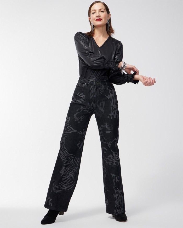 Chicos High Rise Animal Wide Leg Jeans - Avisa Wash Chicos High Rise Animal Wide Leg Jeans - Avisa Wash