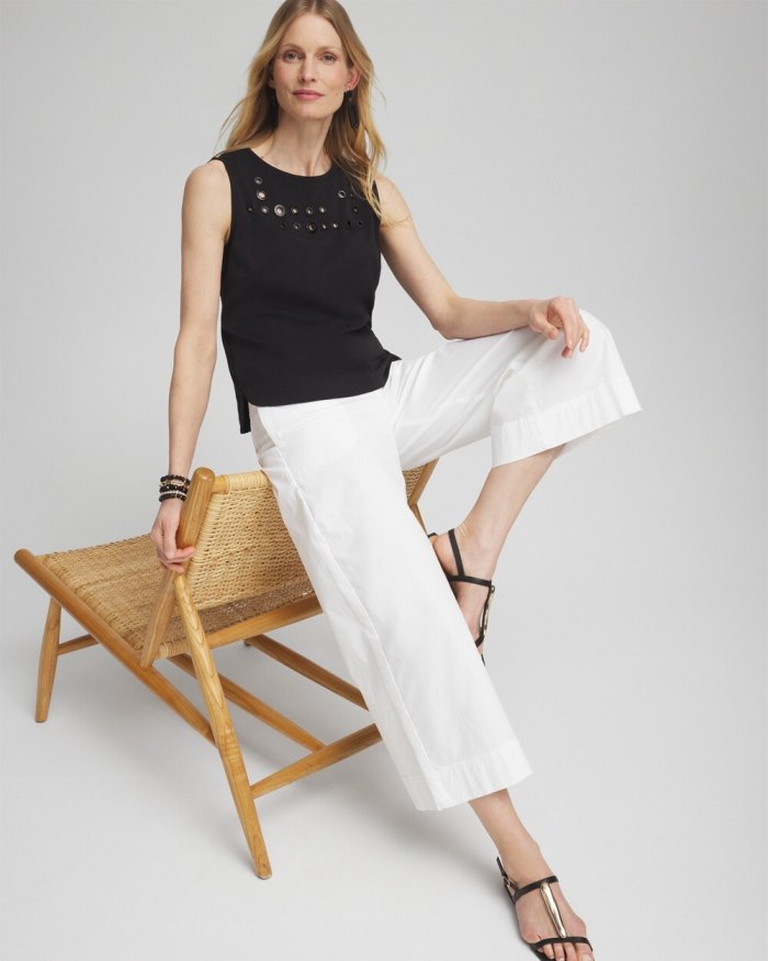 Chicos Grommet Neck Detail Tank - Alabaster Chicos Grommet Neck Detail Tank - Alabaster