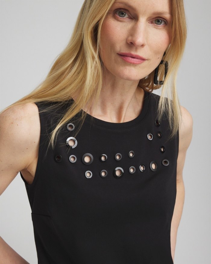 Chicos Grommet Neck Detail Tank - Alabaster Chicos Grommet Neck Detail Tank - Alabaster