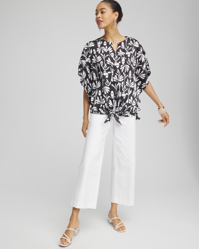 Chicos Artisan Satin Tie-Front Tunic - Black Chicos Artisan Satin Tie-Front Tunic - Black