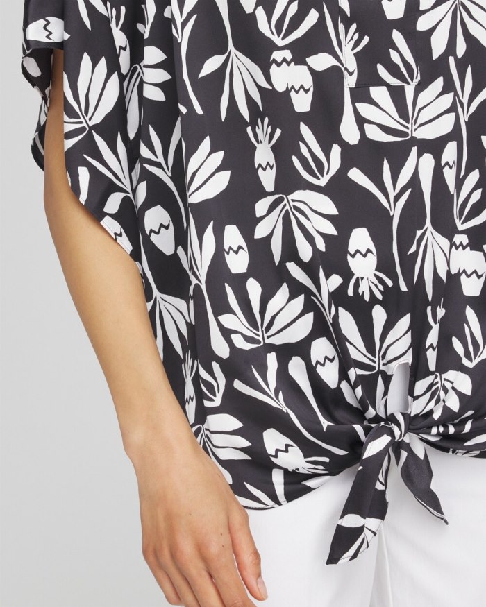 Chicos Artisan Satin Tie-Front Tunic - Black Chicos Artisan Satin Tie-Front Tunic - Black