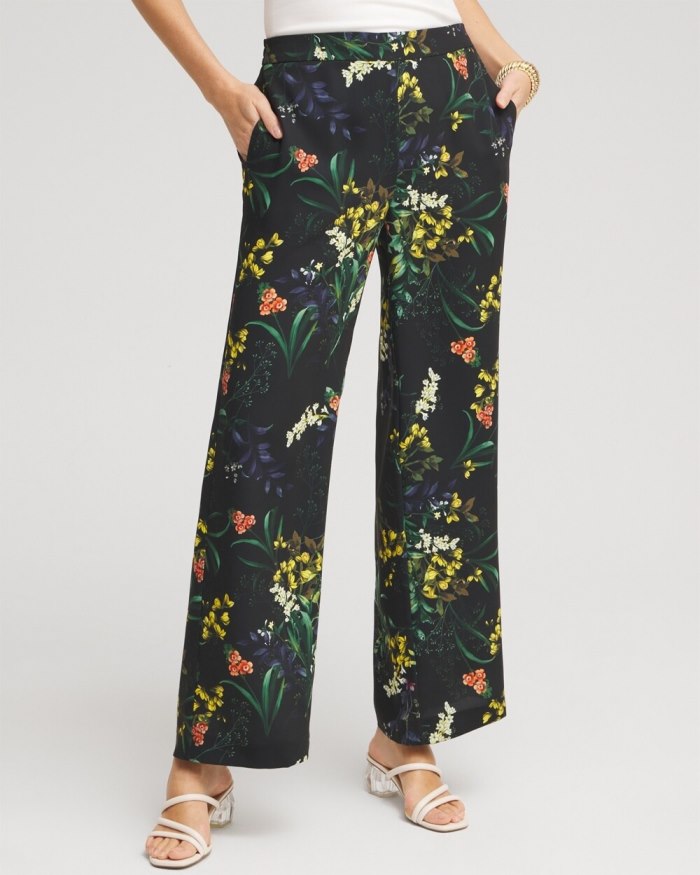 Chicos Floral Wide Leg Soft Pants - Black And Green Chicos Floral Wide Leg Soft Pants - Black And Green