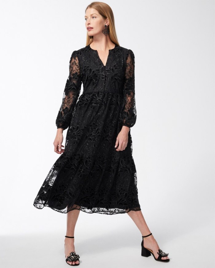 Chicos Burnout Floral Lace Midi Dress - Black Chicos Burnout Floral Lace Midi Dress - Black