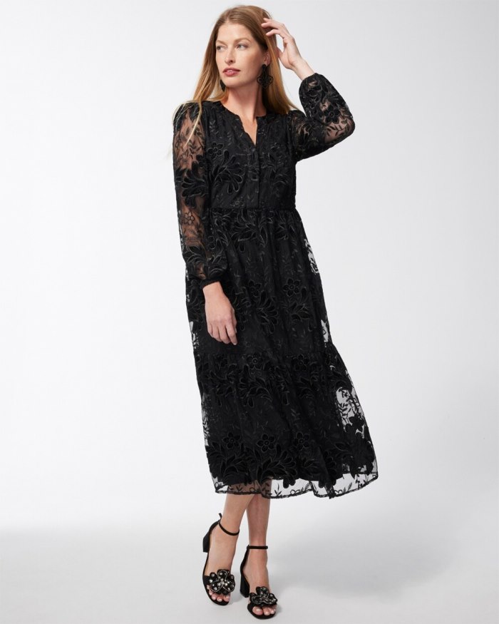 Chicos Burnout Floral Lace Midi Dress - Black Chicos Burnout Floral Lace Midi Dress - Black