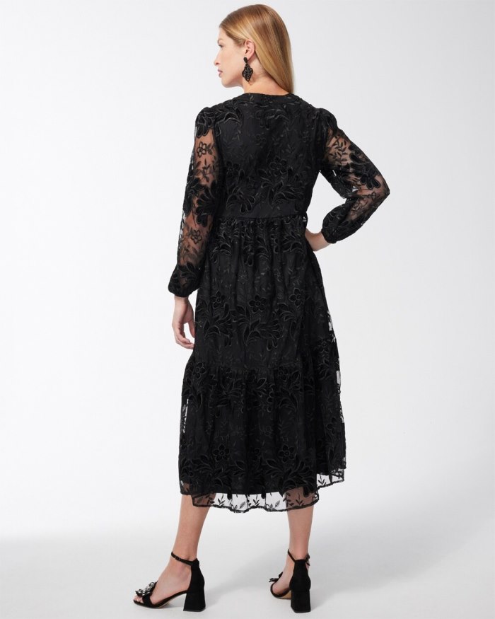 Chicos Burnout Floral Lace Midi Dress - Black Chicos Burnout Floral Lace Midi Dress - Black