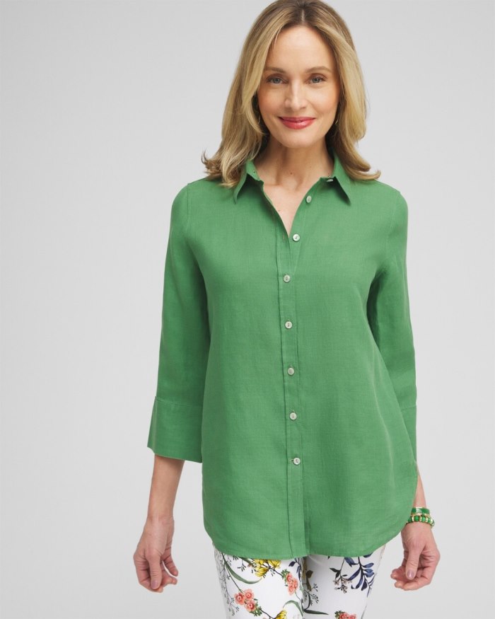 Chicos No Iron Linen 3/4 Sleeve Shirt - Verdant Green Chicos No Iron Linen 3/4 Sleeve Shirt - Verdant Green