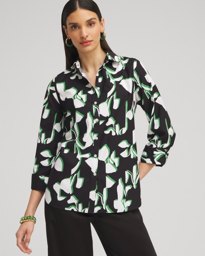 Chicos No Iron Stretch Floral 3/4 Sleeve Shirt - Verdant Green Chicos No Iron Stretch Floral 3/4 Sleeve Shirt - Verdant Green