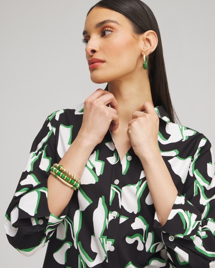 Chicos No Iron Stretch Floral 3/4 Sleeve Shirt - Verdant Green Chicos No Iron Stretch Floral 3/4 Sleeve Shirt - Verdant Green