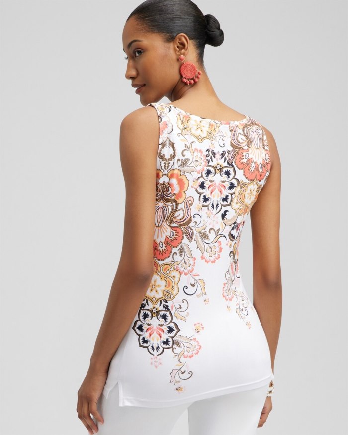 Chicos Touch of Cool Floral Polished Tank - Nectarine Chicos Touch of Cool Floral Polished Tank - Nectarine