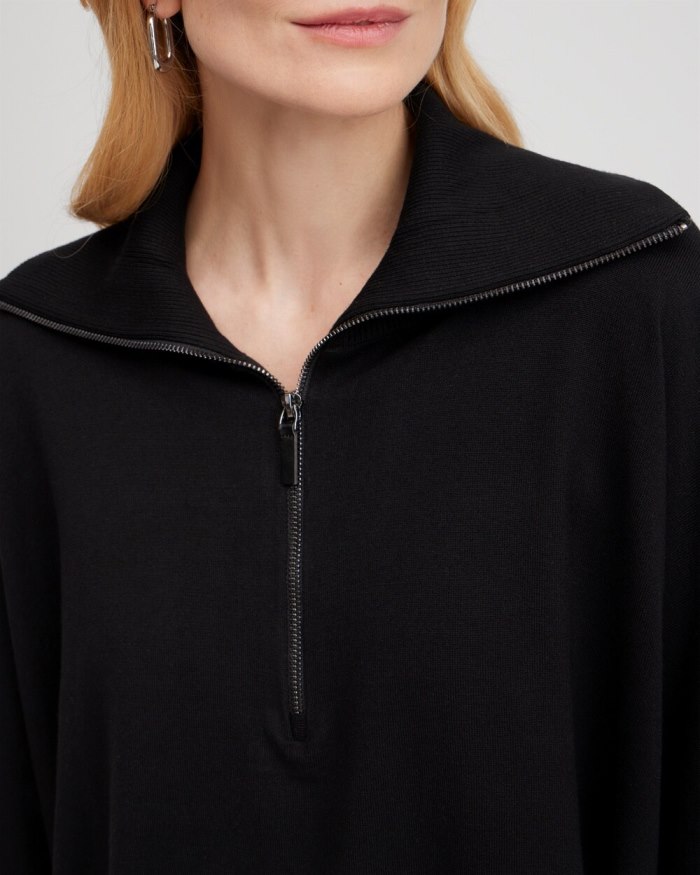 Chicos Zip Collar Sweater Poncho - Black Chicos Zip Collar Sweater Poncho - Black