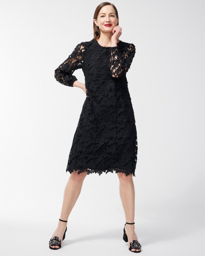 Chicos Textured Lace Short Dress - Black Chicos Textured Lace Short Dress - Black