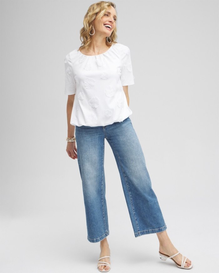 Chicos 3D Applique Bubble Hem Top - Alabaster Chicos 3D Applique Bubble Hem Top - Alabaster