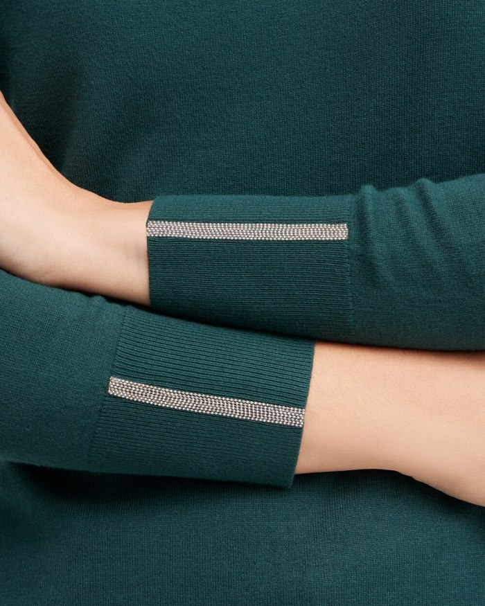 Chicos Caviar Trim V-Neck Pullover Sweater - Enchanted Forest Chicos Caviar Trim V-Neck Pullover Sweater - Enchanted Forest