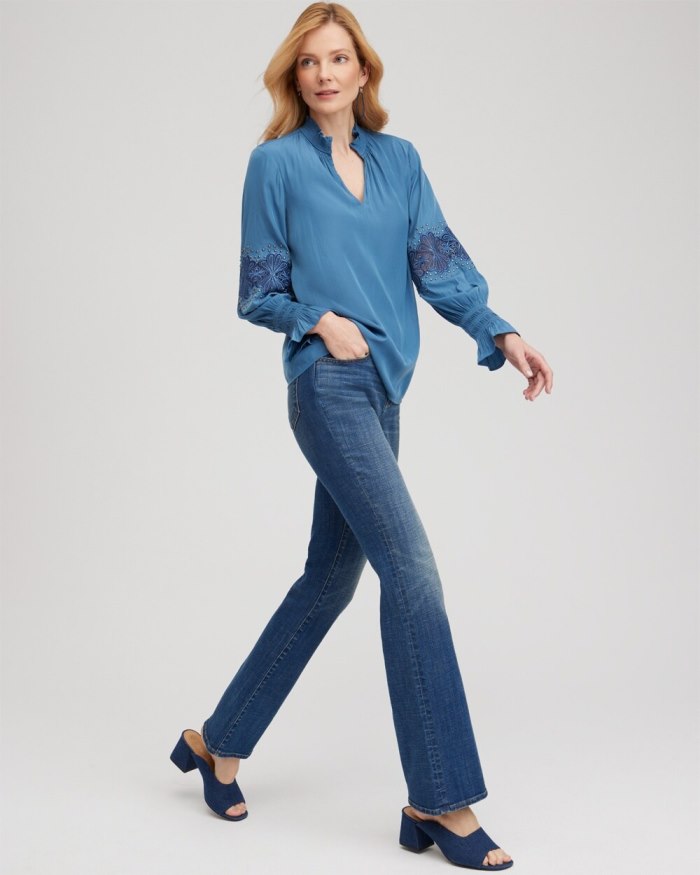 Chicos Floral Lace Detail Top - Blue Echo Chicos Floral Lace Detail Top - Blue Echo