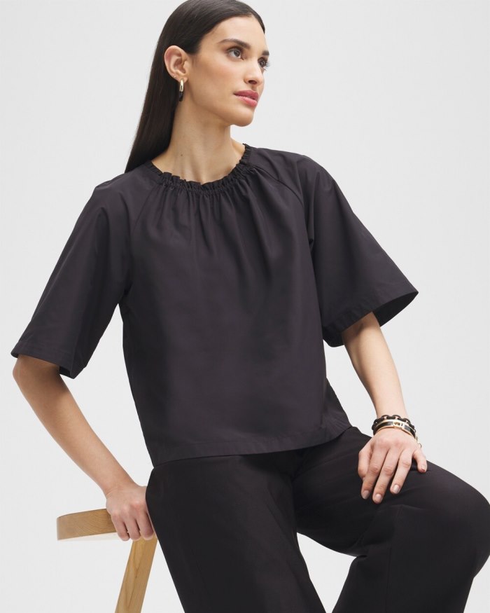 Chicos Black Label Smock Neck Blouse - Black Chicos Black Label Smock Neck Blouse - Black